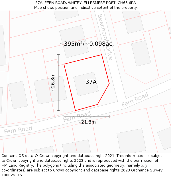 37A, FERN ROAD, WHITBY, ELLESMERE PORT, CH65 6PA: Plot and title map
