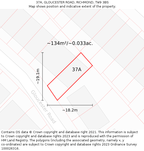 37A, GLOUCESTER ROAD, RICHMOND, TW9 3BS: Plot and title map