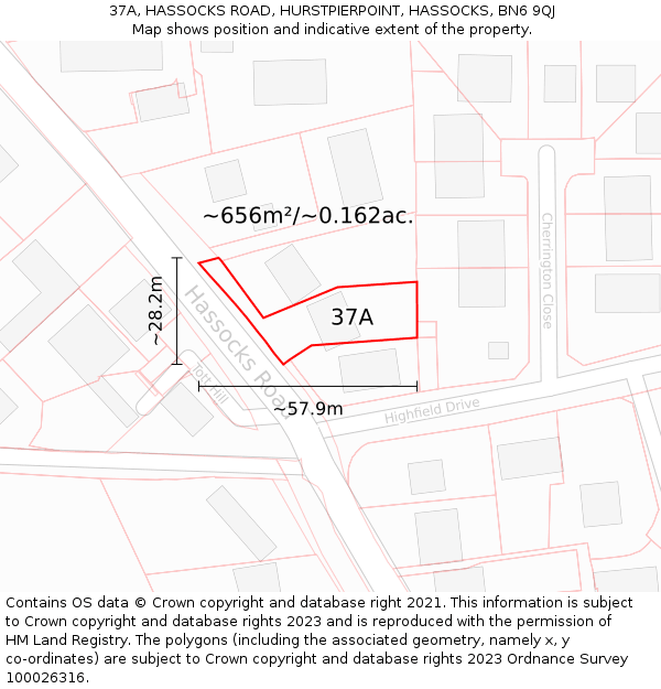 37A, HASSOCKS ROAD, HURSTPIERPOINT, HASSOCKS, BN6 9QJ: Plot and title map