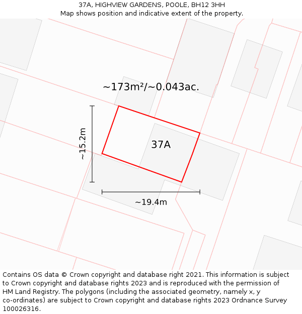 37A, HIGHVIEW GARDENS, POOLE, BH12 3HH: Plot and title map