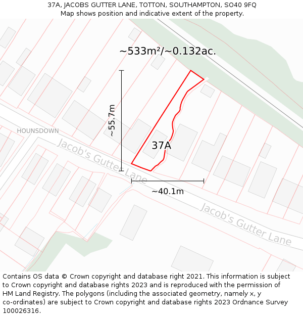 37A, JACOBS GUTTER LANE, TOTTON, SOUTHAMPTON, SO40 9FQ: Plot and title map