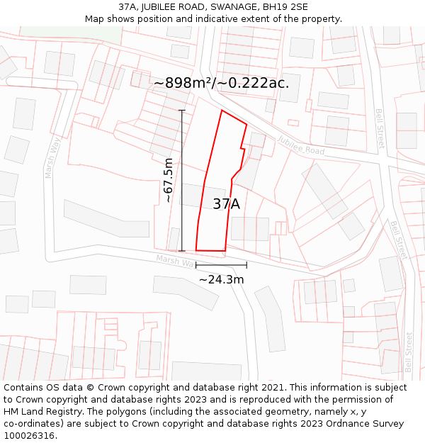 37A, JUBILEE ROAD, SWANAGE, BH19 2SE: Plot and title map