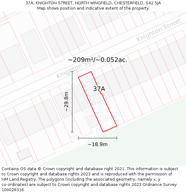 37A, KNIGHTON STREET, NORTH WINGFIELD, CHESTERFIELD, S42 5JA: Plot and title map