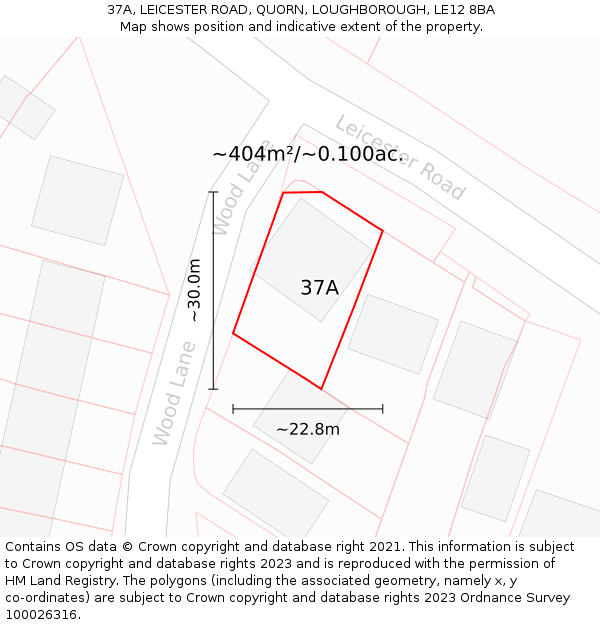 37A, LEICESTER ROAD, QUORN, LOUGHBOROUGH, LE12 8BA: Plot and title map