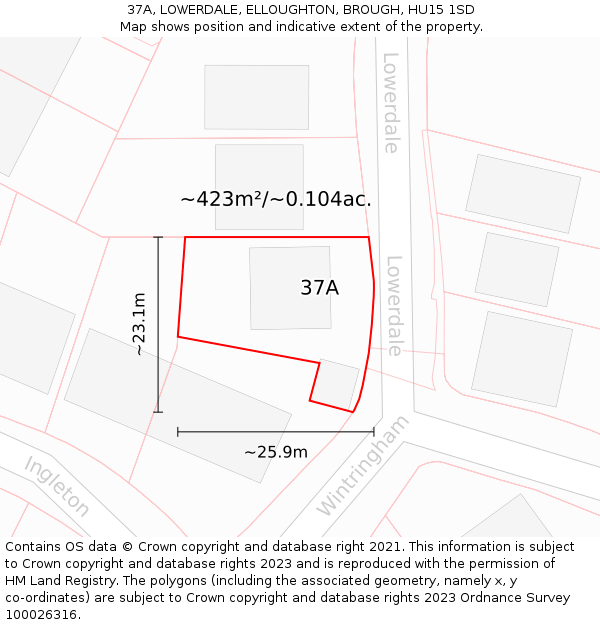 37A, LOWERDALE, ELLOUGHTON, BROUGH, HU15 1SD: Plot and title map
