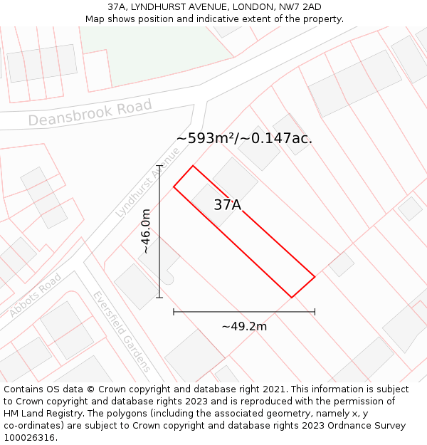 37A, LYNDHURST AVENUE, LONDON, NW7 2AD: Plot and title map