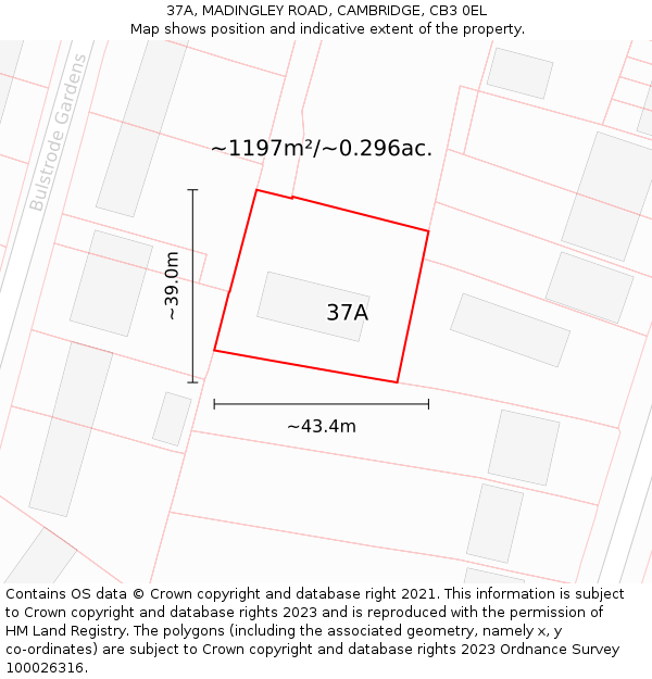 37A, MADINGLEY ROAD, CAMBRIDGE, CB3 0EL: Plot and title map