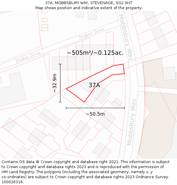 37A, MOBBSBURY WAY, STEVENAGE, SG2 0HT: Plot and title map