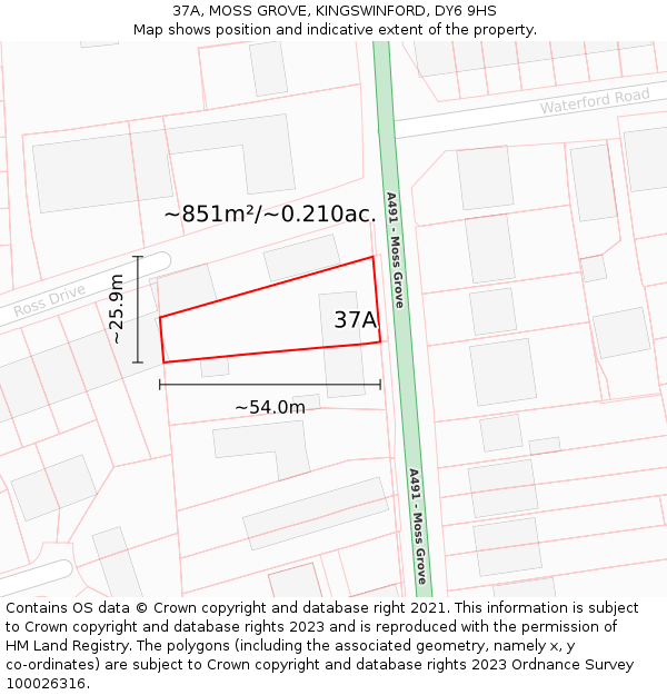 37A, MOSS GROVE, KINGSWINFORD, DY6 9HS: Plot and title map