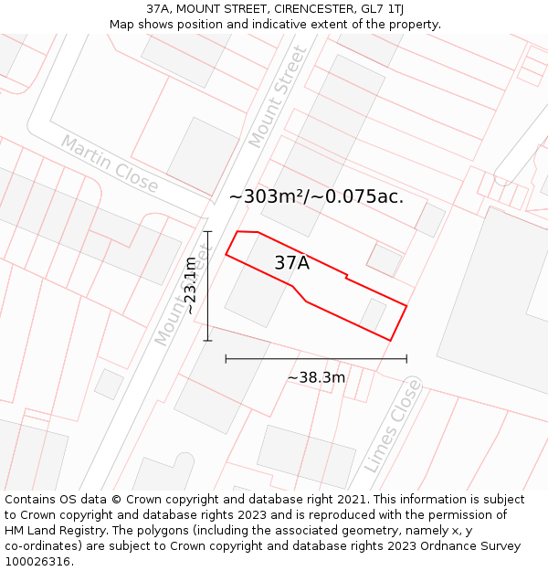 37A, MOUNT STREET, CIRENCESTER, GL7 1TJ: Plot and title map