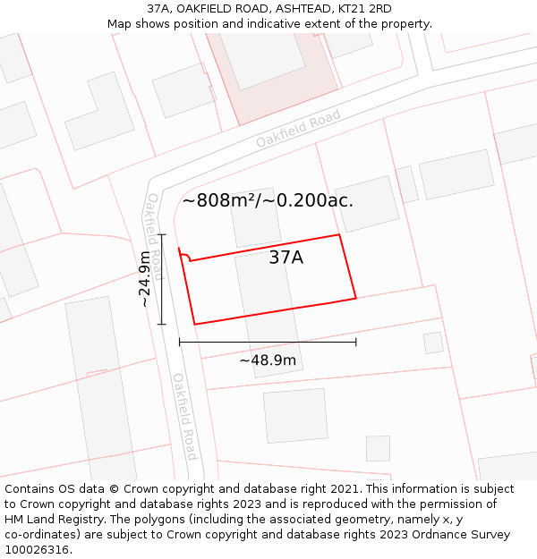 37A, OAKFIELD ROAD, ASHTEAD, KT21 2RD: Plot and title map
