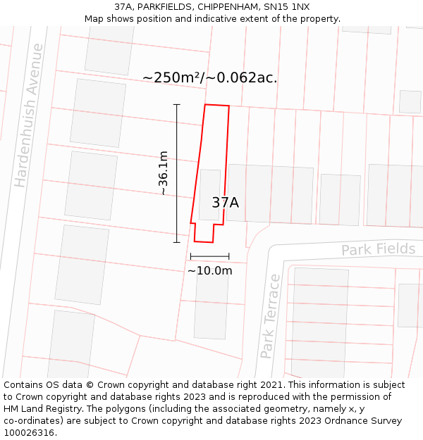 37A, PARKFIELDS, CHIPPENHAM, SN15 1NX: Plot and title map