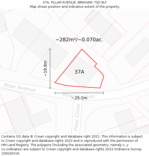 37A, PILLAR AVENUE, BRIXHAM, TQ5 8LF: Plot and title map