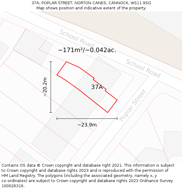 37A, POPLAR STREET, NORTON CANES, CANNOCK, WS11 9SG: Plot and title map