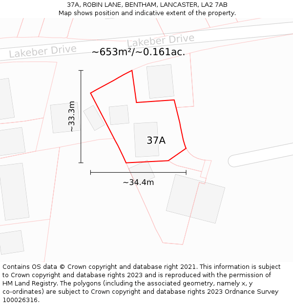 37A, ROBIN LANE, BENTHAM, LANCASTER, LA2 7AB: Plot and title map