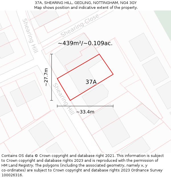 37A, SHEARING HILL, GEDLING, NOTTINGHAM, NG4 3GY: Plot and title map