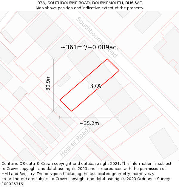 37A, SOUTHBOURNE ROAD, BOURNEMOUTH, BH6 5AE: Plot and title map