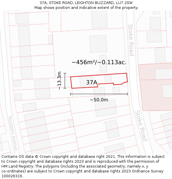 37A, STOKE ROAD, LEIGHTON BUZZARD, LU7 2SW: Plot and title map