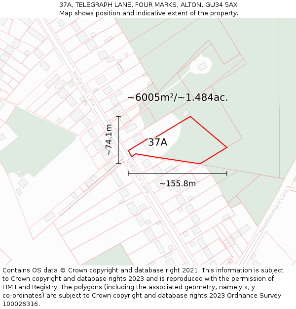37A, TELEGRAPH LANE, FOUR MARKS, ALTON, GU34 5AX: Plot and title map