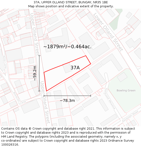 37A, UPPER OLLAND STREET, BUNGAY, NR35 1BE: Plot and title map