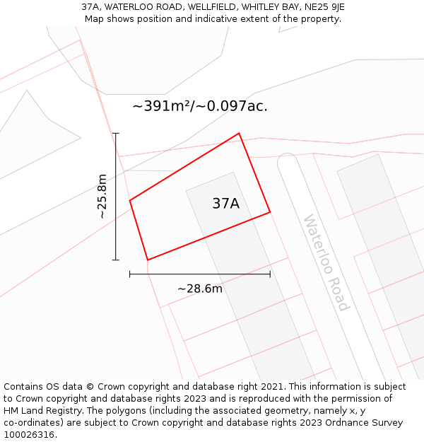 37A, WATERLOO ROAD, WELLFIELD, WHITLEY BAY, NE25 9JE: Plot and title map