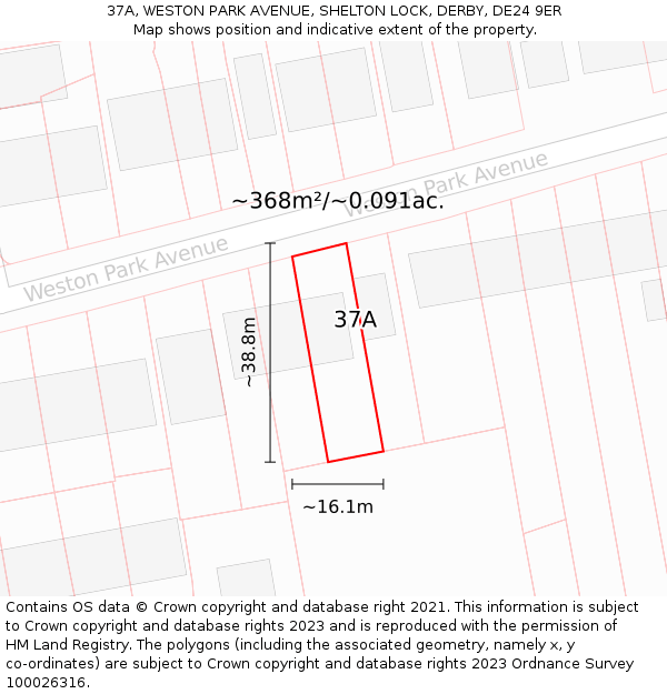 37A, WESTON PARK AVENUE, SHELTON LOCK, DERBY, DE24 9ER: Plot and title map