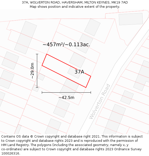 37A, WOLVERTON ROAD, HAVERSHAM, MILTON KEYNES, MK19 7AD: Plot and title map