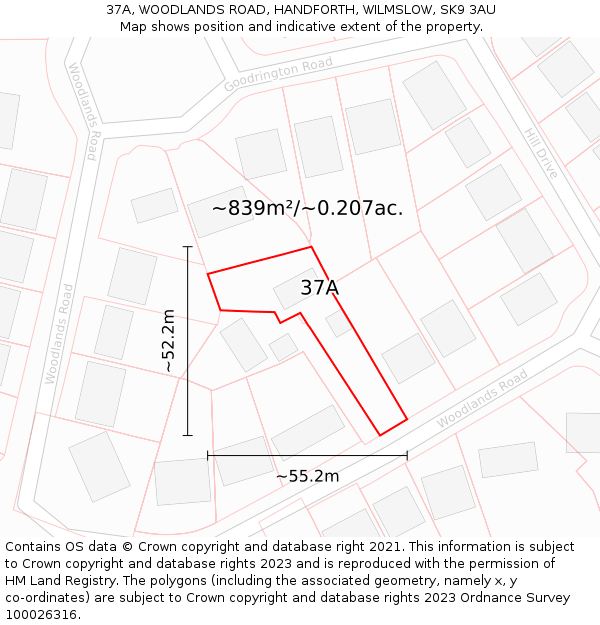 37A, WOODLANDS ROAD, HANDFORTH, WILMSLOW, SK9 3AU: Plot and title map