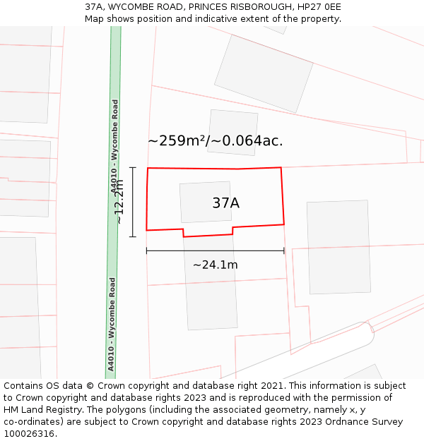 37A, WYCOMBE ROAD, PRINCES RISBOROUGH, HP27 0EE: Plot and title map