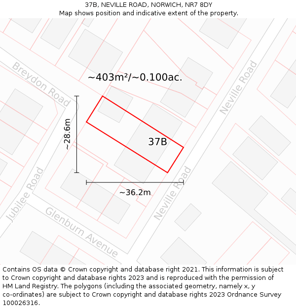 37B, NEVILLE ROAD, NORWICH, NR7 8DY: Plot and title map