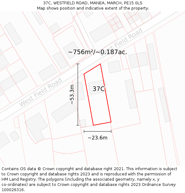 37C, WESTFIELD ROAD, MANEA, MARCH, PE15 0LS: Plot and title map