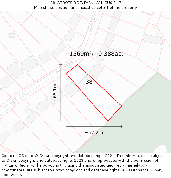 38, ABBOTS RIDE, FARNHAM, GU9 8HZ: Plot and title map