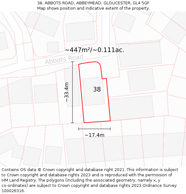 38, ABBOTS ROAD, ABBEYMEAD, GLOUCESTER, GL4 5GF: Plot and title map