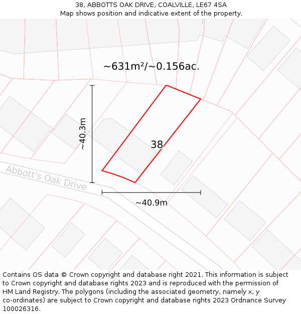 38, ABBOTTS OAK DRIVE, COALVILLE, LE67 4SA: Plot and title map