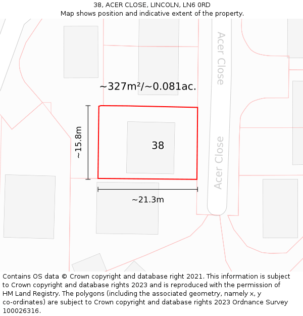 38, ACER CLOSE, LINCOLN, LN6 0RD: Plot and title map