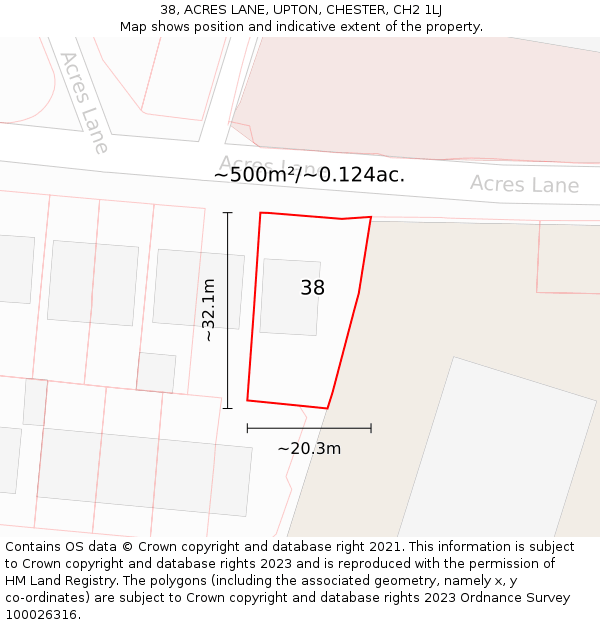 38, ACRES LANE, UPTON, CHESTER, CH2 1LJ: Plot and title map