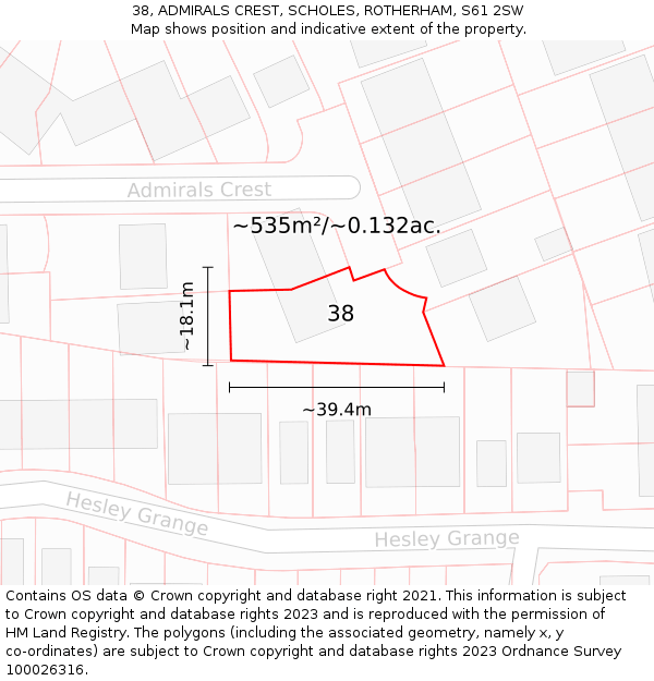 38, ADMIRALS CREST, SCHOLES, ROTHERHAM, S61 2SW: Plot and title map