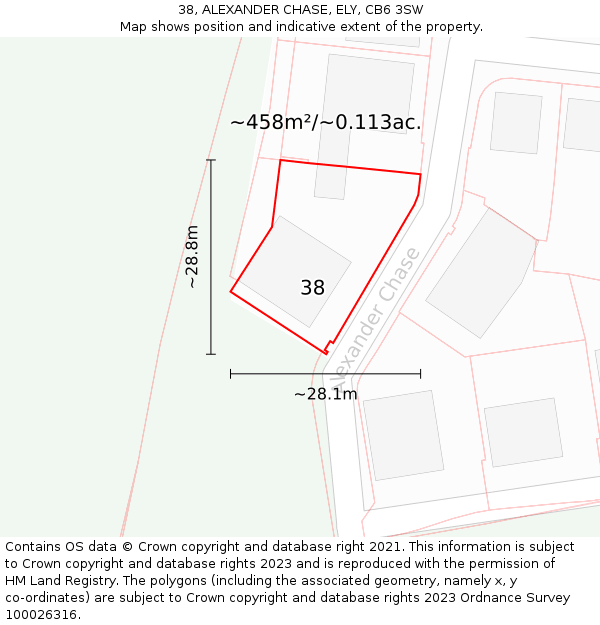 38, ALEXANDER CHASE, ELY, CB6 3SW: Plot and title map