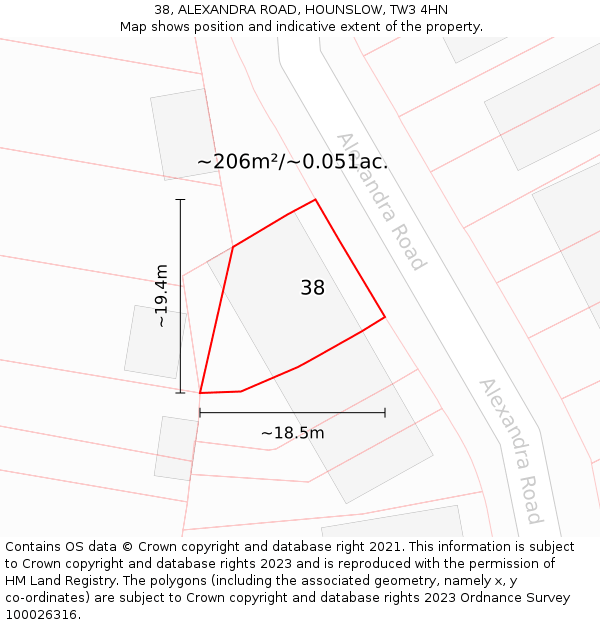 38, ALEXANDRA ROAD, HOUNSLOW, TW3 4HN: Plot and title map