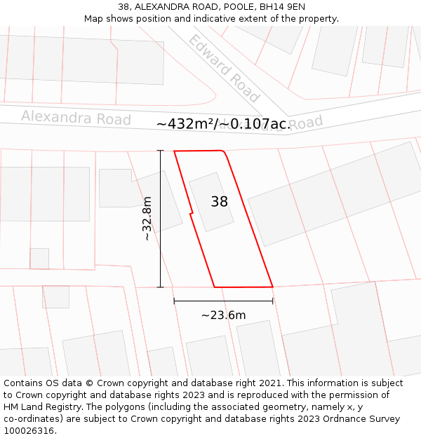 38, ALEXANDRA ROAD, POOLE, BH14 9EN: Plot and title map
