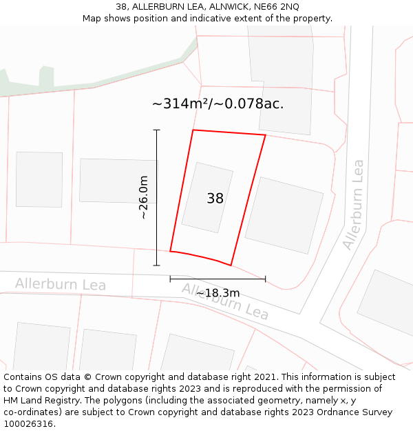 38, ALLERBURN LEA, ALNWICK, NE66 2NQ: Plot and title map