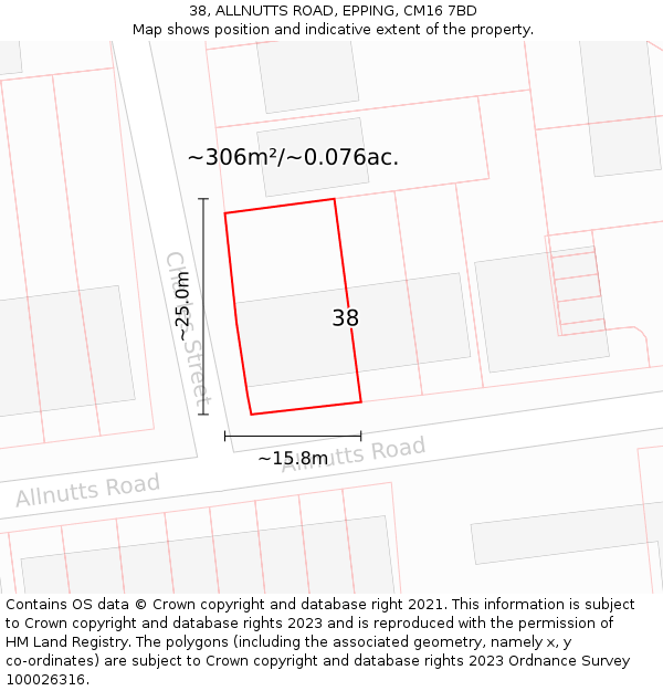 38, ALLNUTTS ROAD, EPPING, CM16 7BD: Plot and title map