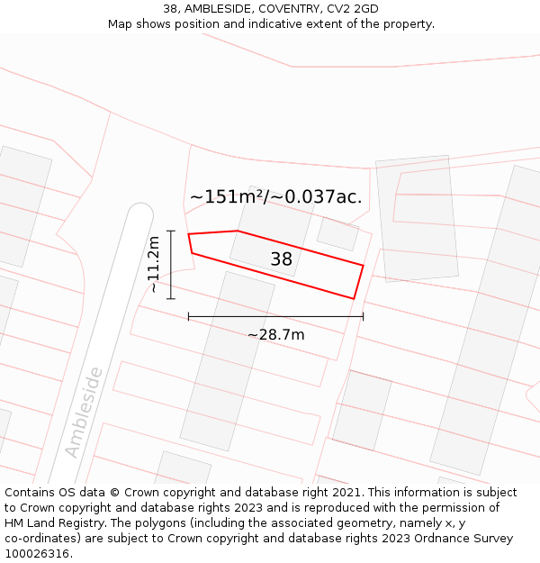 38, AMBLESIDE, COVENTRY, CV2 2GD: Plot and title map