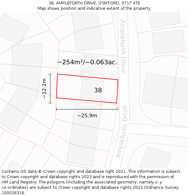 38, AMPLEFORTH DRIVE, STAFFORD, ST17 4TE: Plot and title map