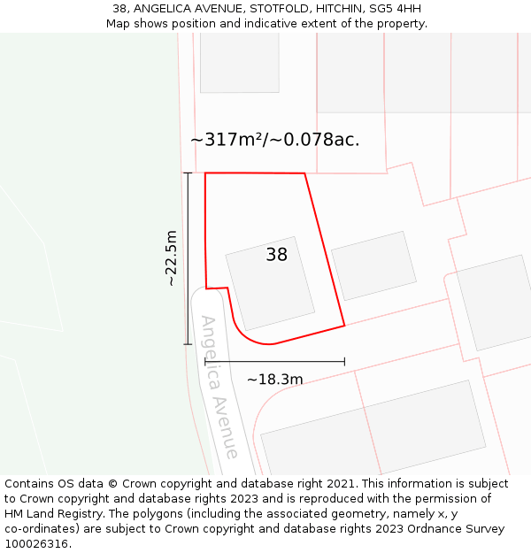 38, ANGELICA AVENUE, STOTFOLD, HITCHIN, SG5 4HH: Plot and title map