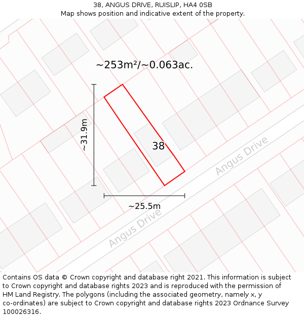 38, ANGUS DRIVE, RUISLIP, HA4 0SB: Plot and title map