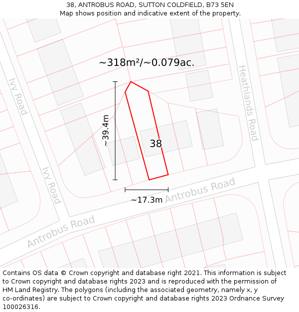 38, ANTROBUS ROAD, SUTTON COLDFIELD, B73 5EN: Plot and title map