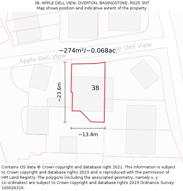 38, APPLE DELL VIEW, OVERTON, BASINGSTOKE, RG25 3NT: Plot and title map