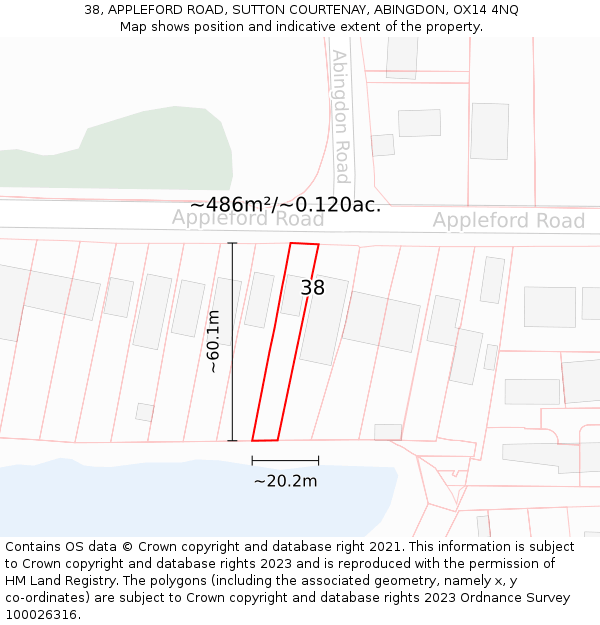 38, APPLEFORD ROAD, SUTTON COURTENAY, ABINGDON, OX14 4NQ: Plot and title map