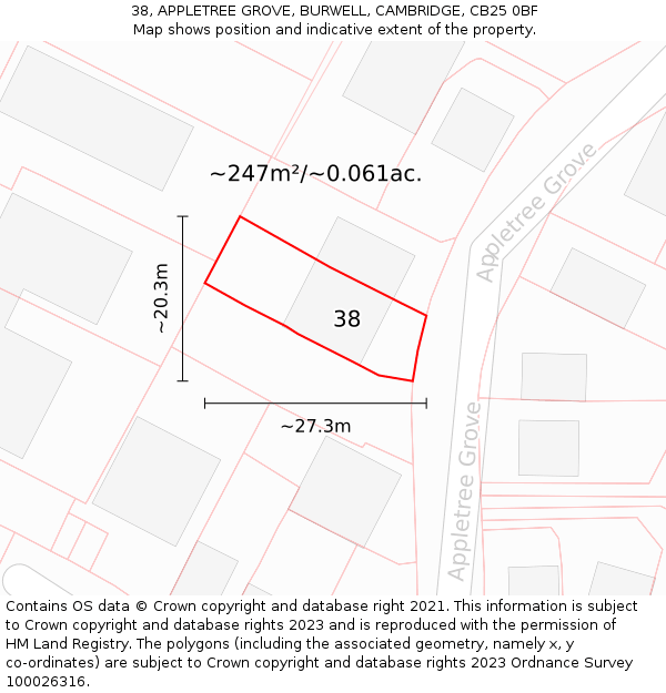 38, APPLETREE GROVE, BURWELL, CAMBRIDGE, CB25 0BF: Plot and title map